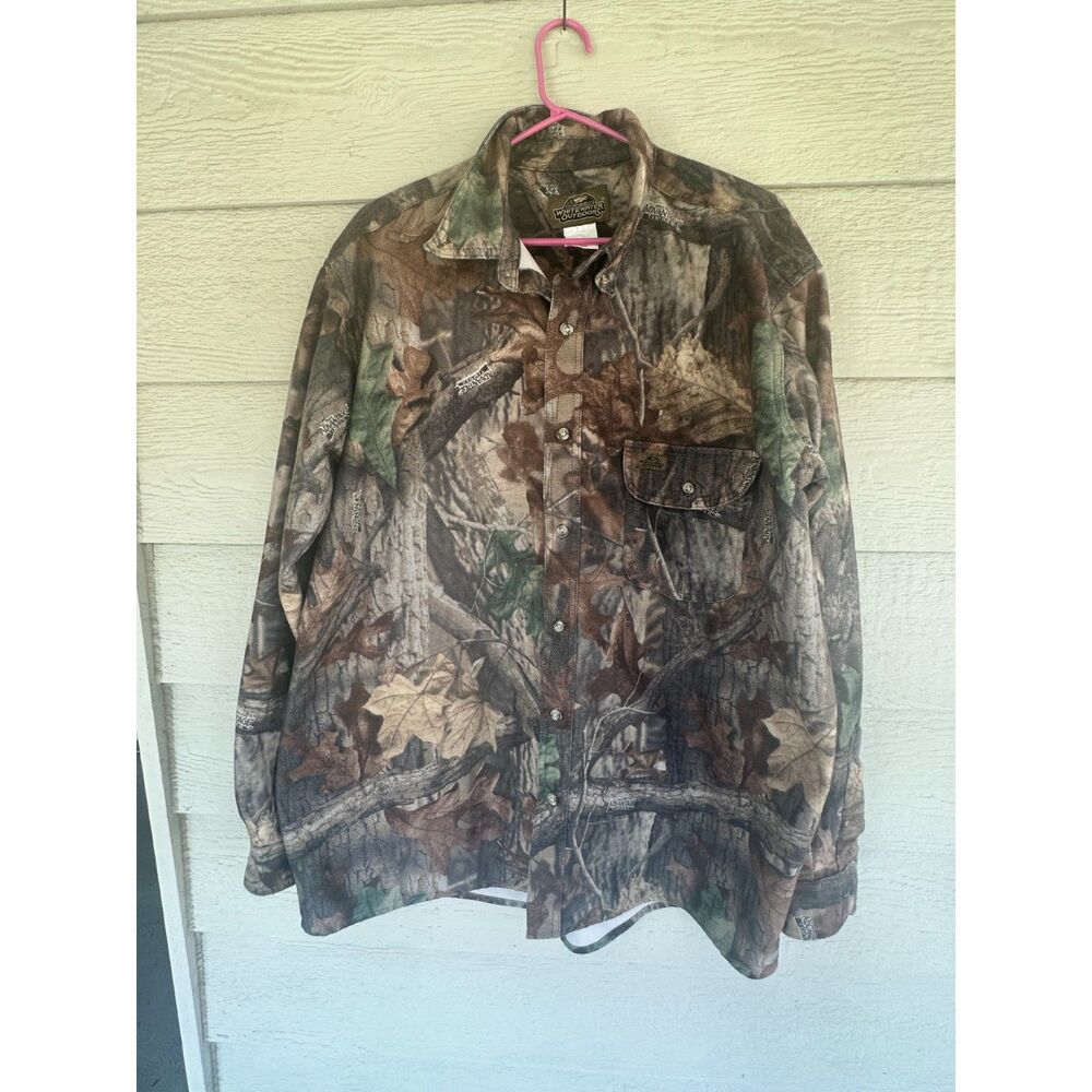 Vintage Whitewater Outdoors Advantage Timber Camo Fleece Button Up Shirt Mens XL